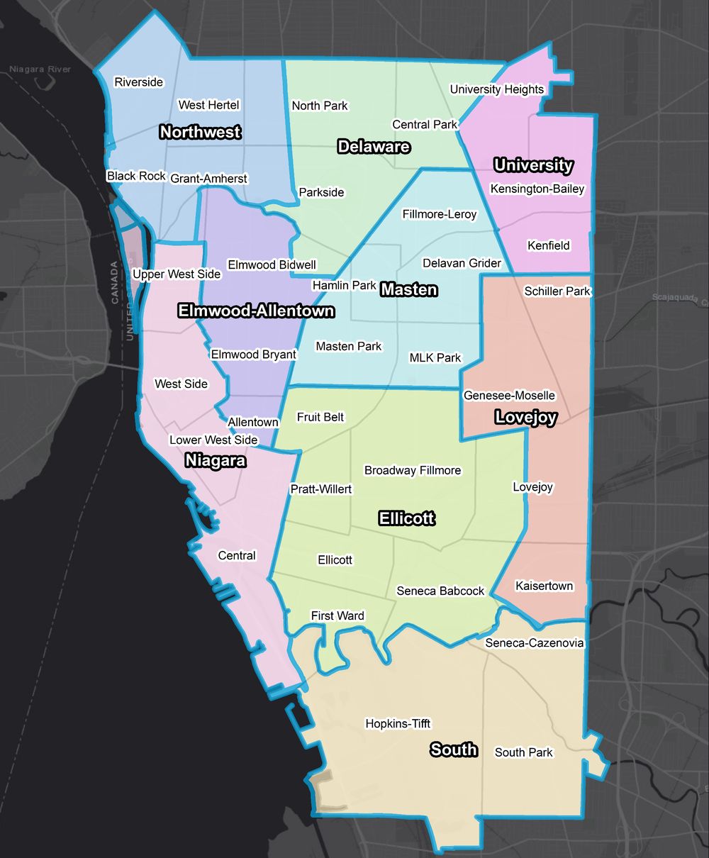The People's Map: Buffalo's nine council districts as drawn by residents in 2022.