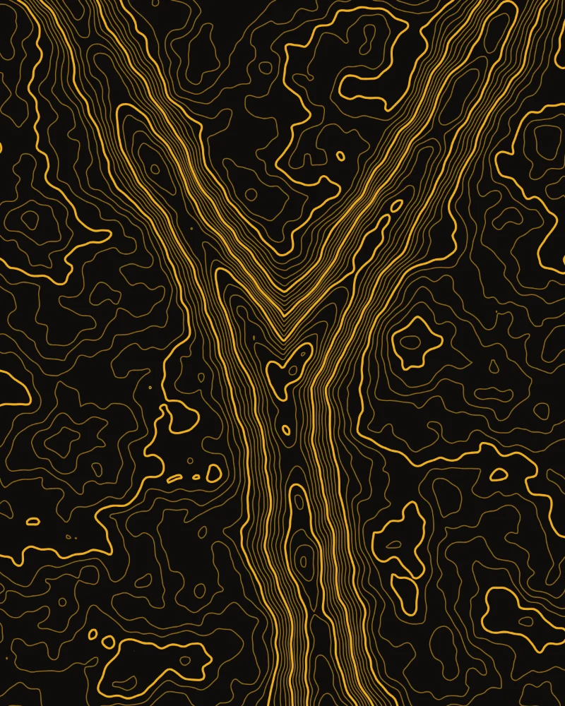 Plate II, Confluence: two valleys of tight gold contours meeting and running on as one.