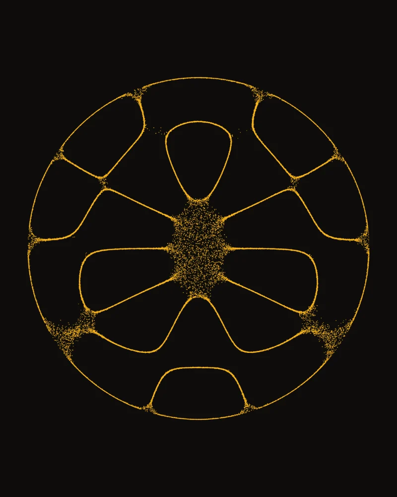 Sound Plate V, Throat: gold sand on a round black plate, in the figure a 741 hertz tone draws.
