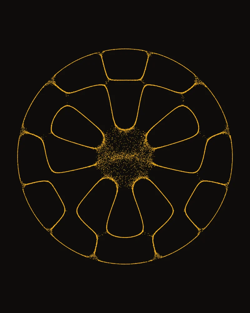 Sound Plate VI, Third eye: gold sand on a round black plate, in the figure an 852 hertz tone draws.